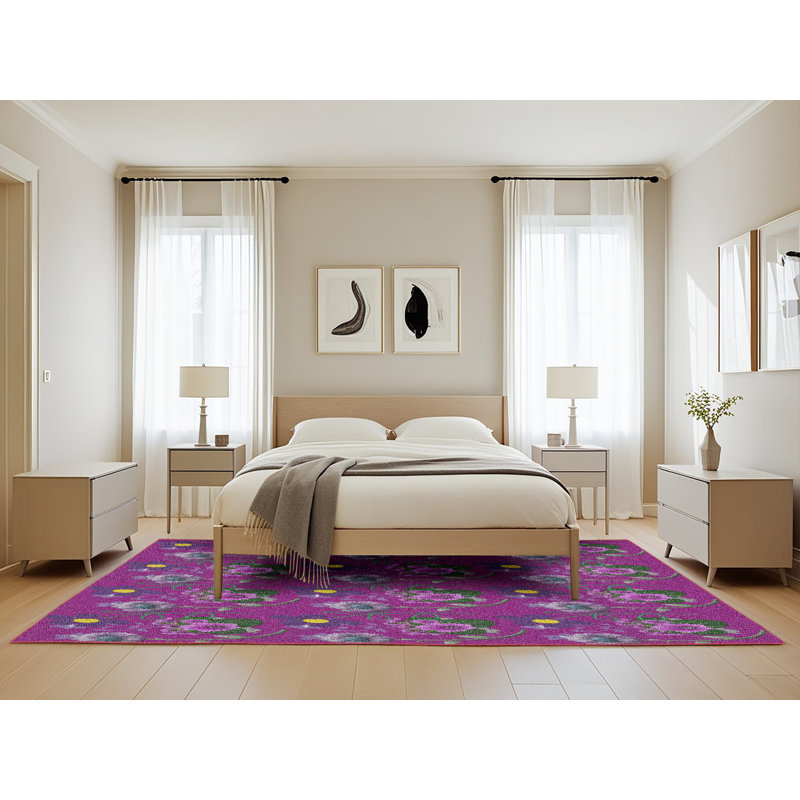 Tapis mauve à motif floral Shayaan, Rectangle 5 pi x 8 pi