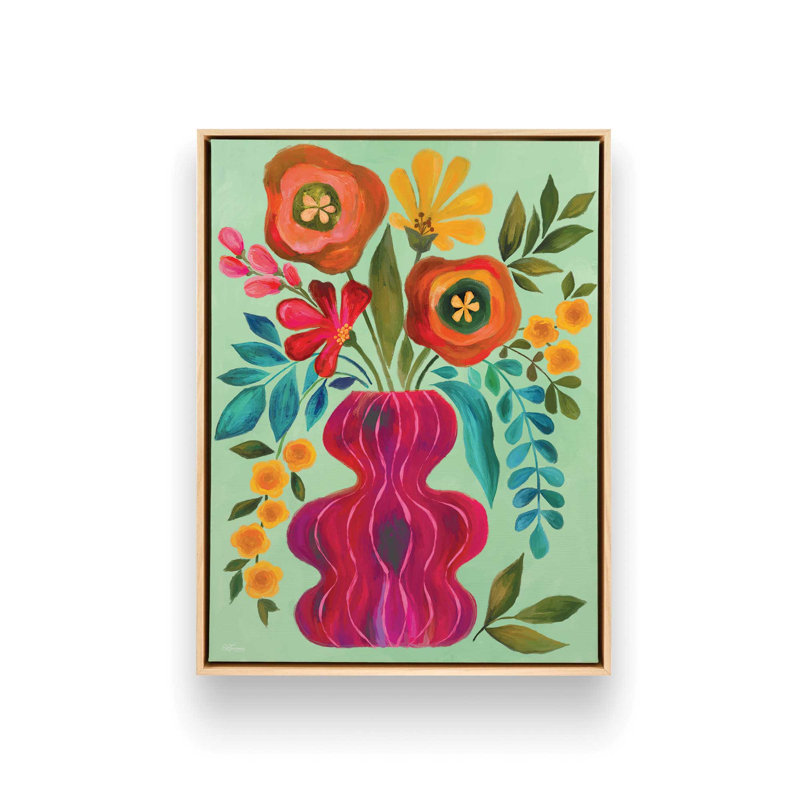 «Bright Funky Bouquet» par Cat Thurman Designs, reproduction d'art, L 30 x H 40, Toile avec cadre, Tanné