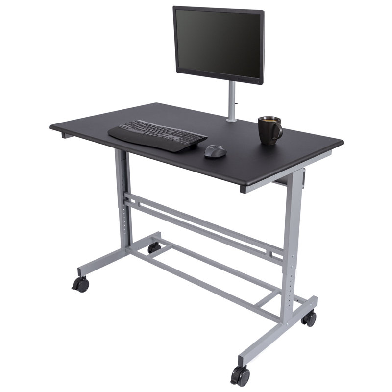 Bureau debout à hauteur réglable Zarella, H 42,75 po x l 47,25 po x P 28,5 po, Argent / noir