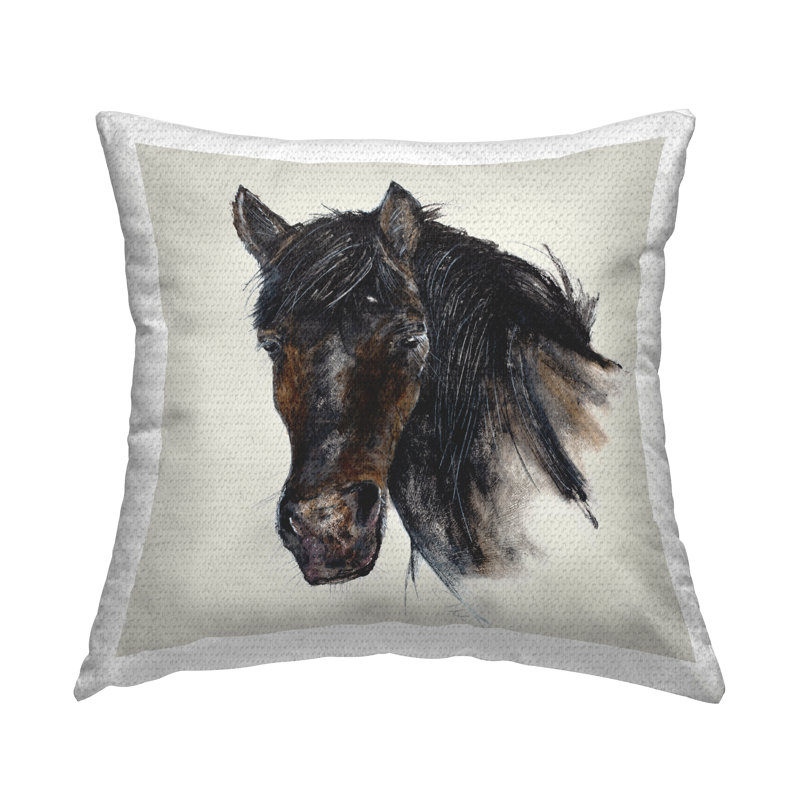Coussin d'extérieur Paint Stroke Black Horse par Filippo Ioco