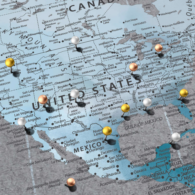 Personnalisé «Beautiful Places I Push Pin World Milstead», H 16 po x l 24 po, Oui