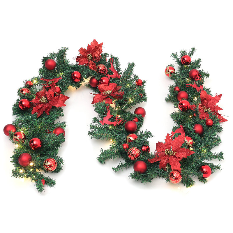 270cm Lighted Faux Poinsettia Garland with Lights