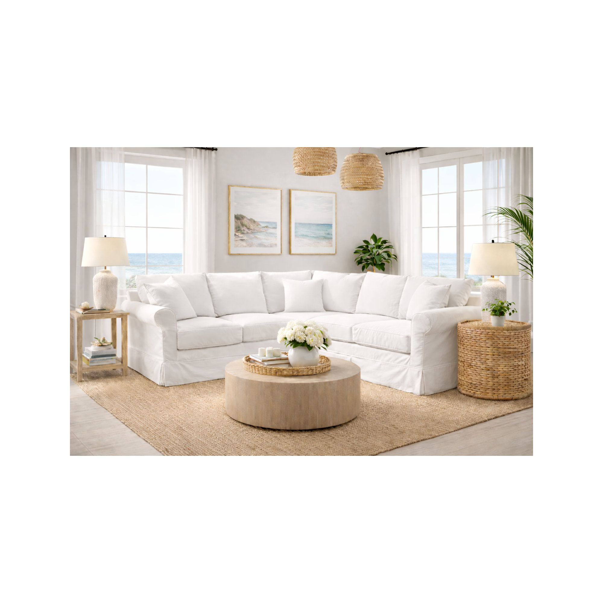 Amari Upholstered L-Sectional, Right Hand Facing, Macarena Light Gray Canvas