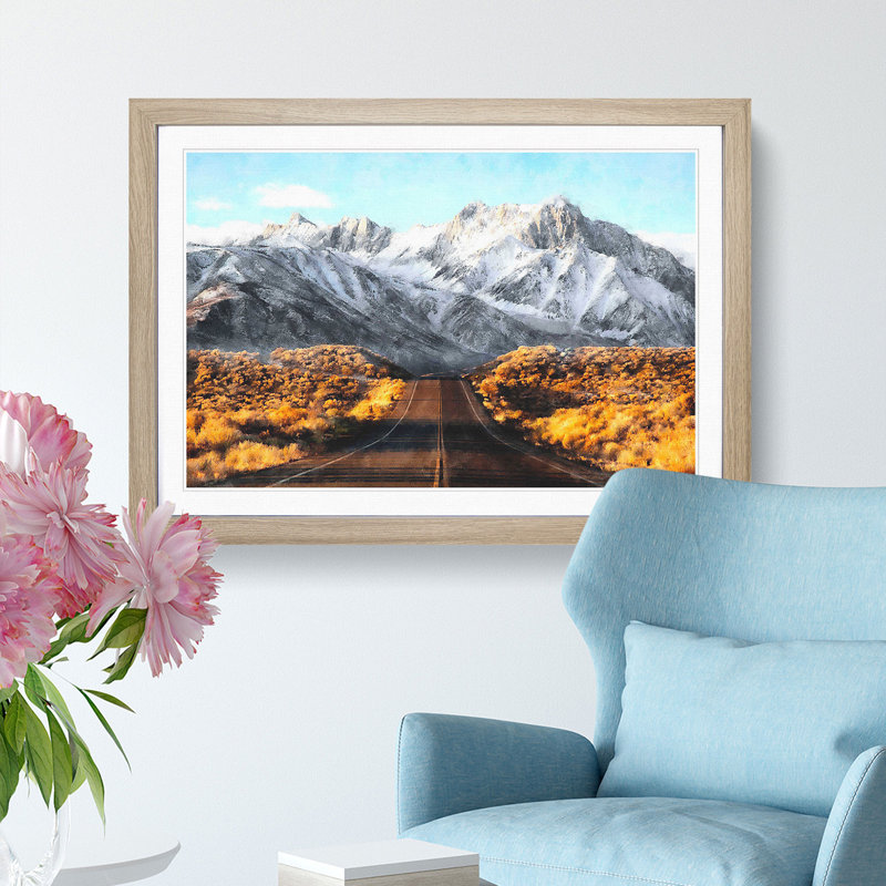 Road to the Mountains in California - Framed Print, 24cm H x 33cm W x 2cm D, Oak Framed