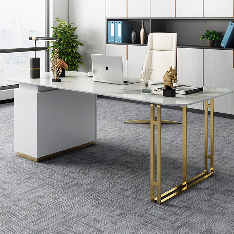Bureau en pierre frittée clair et luxueux clair, H 29,53 po x l 62,99 po x P 23,62 po