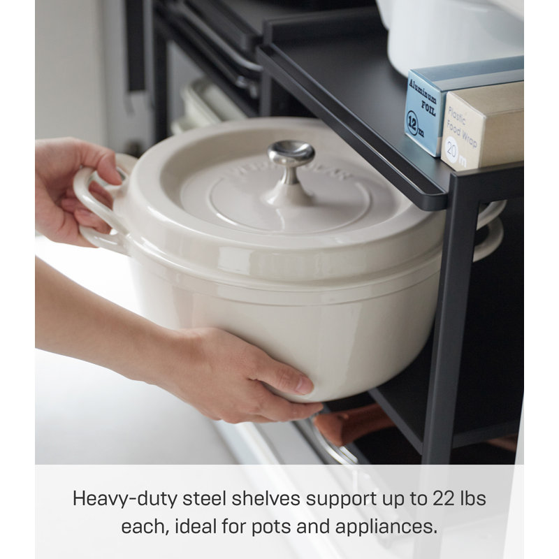 Black Adjustable Three-Tier Steel Cabinet Storage Rack