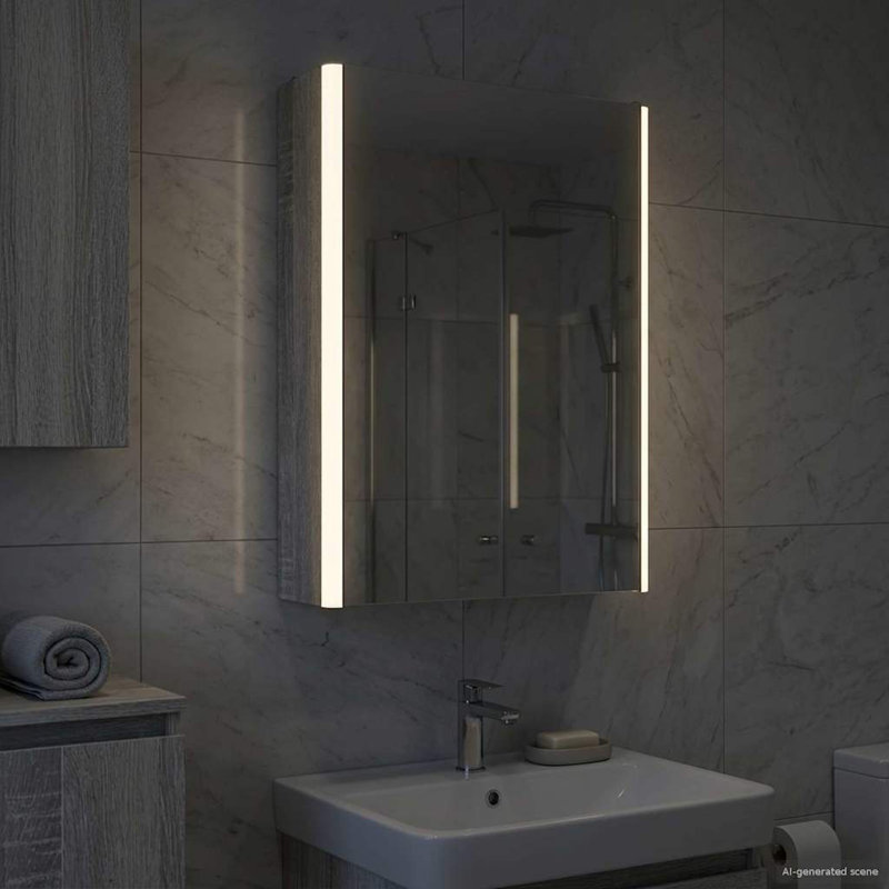 W H Wall Mounted Required Medicine Cabinet Mirror 2, 50cmH x 33cmW x 11.5cmD, Grey Sonoma
