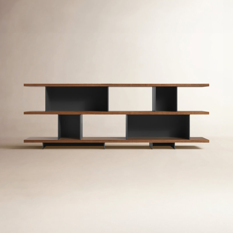 Happy Day Bookcase, Walnut/Oblivion, (3 Shelves) 29" H x 81" W x 14" D