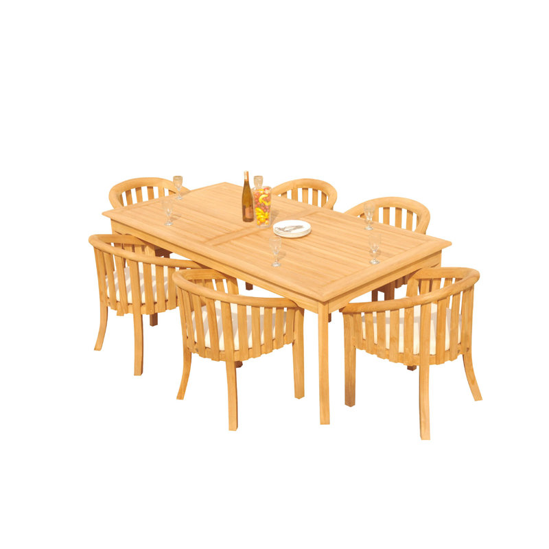 Lenong Outdoor 7 - Piece Teak Dining Set, 105" x 36" x 31.5"