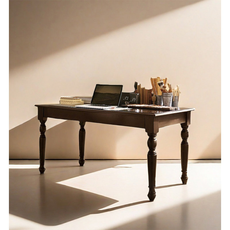 Traditional Wood Writing Desk with Turned Legs, 30.3" H x 47.2" W x 23.6" D