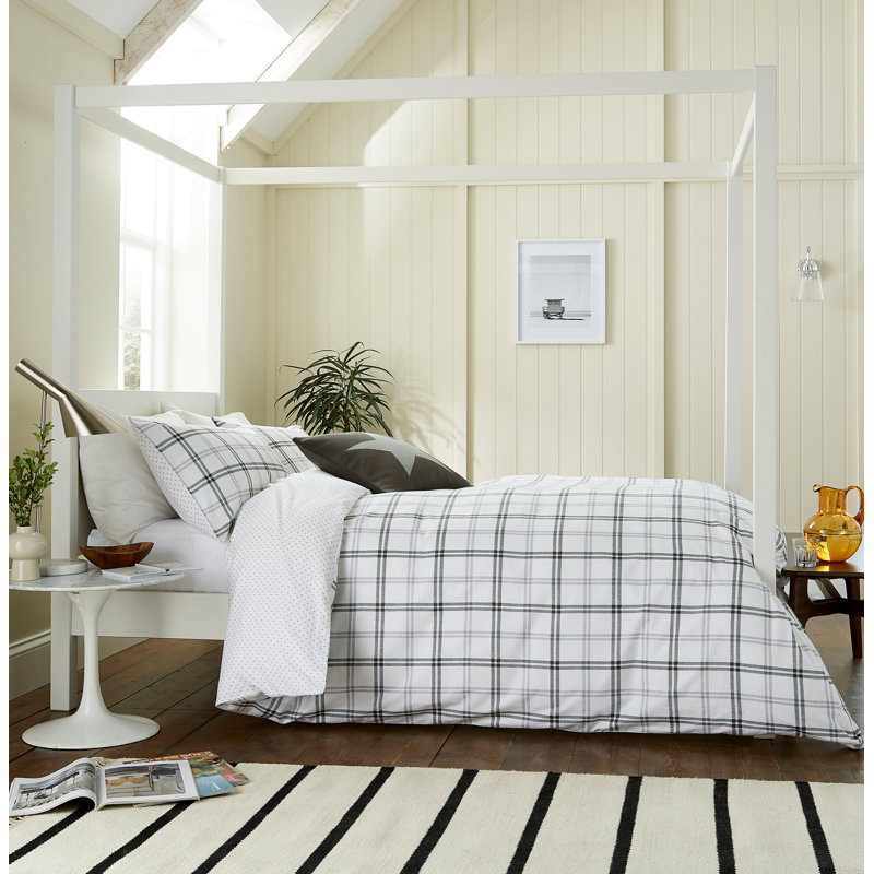 Hunter's Check Brushed Cotton Duvet Cover Set, King Size Duvet Cover + 2 Pillowcases, Grey