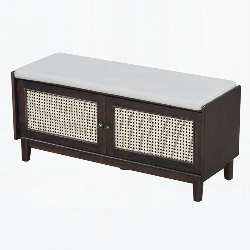 Banc d'entrée en rotin avec rangement Boho, Espresso / beige