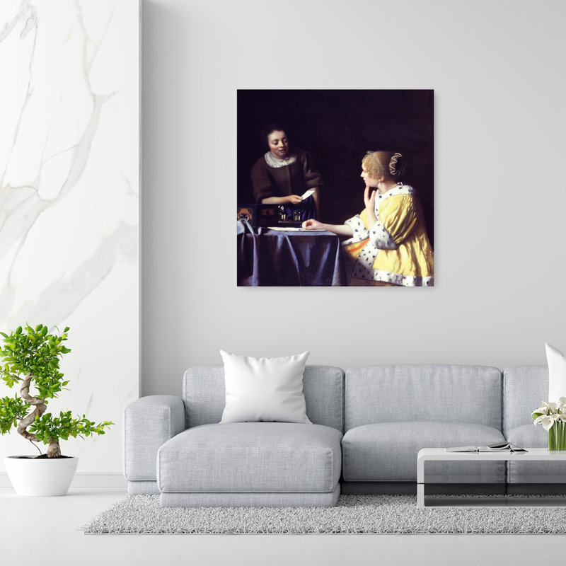«Lady Maidservant», tenant une lettre, orchidée contemporaine violette, impression murale classique, H 48 po x l 48 po