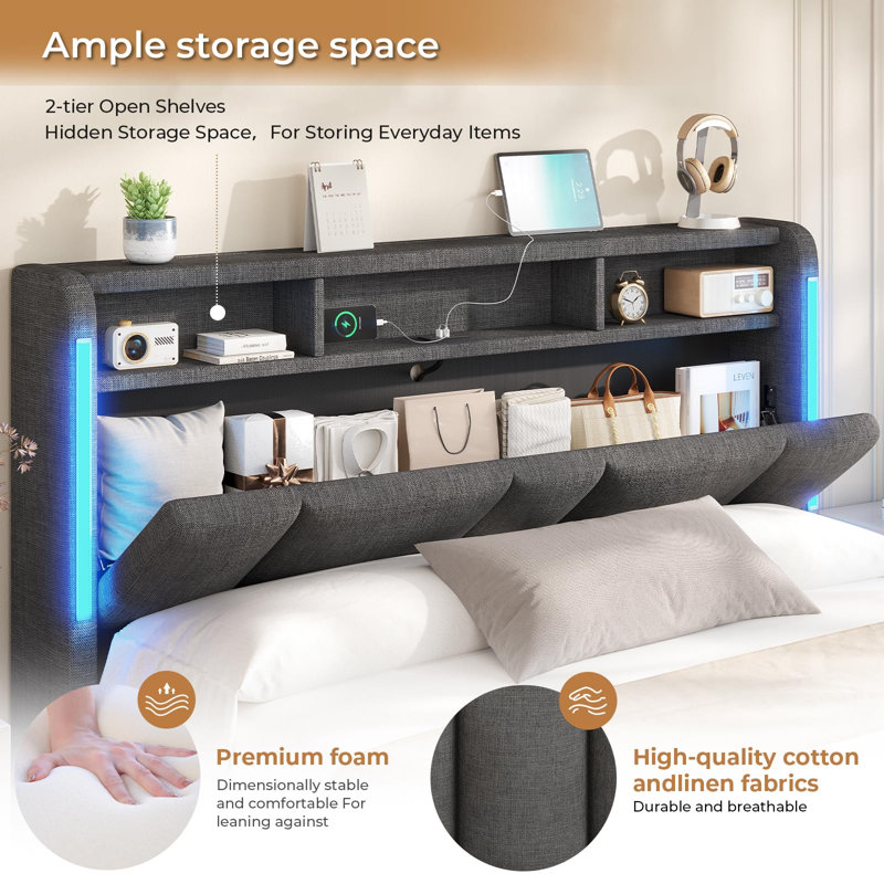 Ottoman Bed, Grey, Double (4'6)