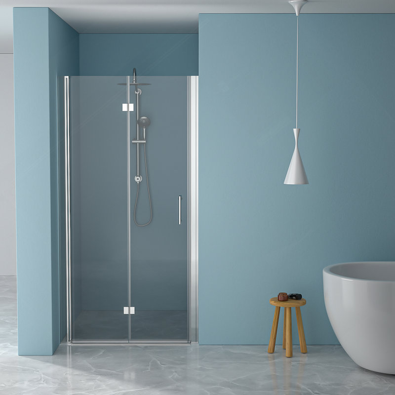 Porte de douche pliante sans cadre avec verre trempé l 36 po x H 72 po, 1/4 po (6 mm), chrome