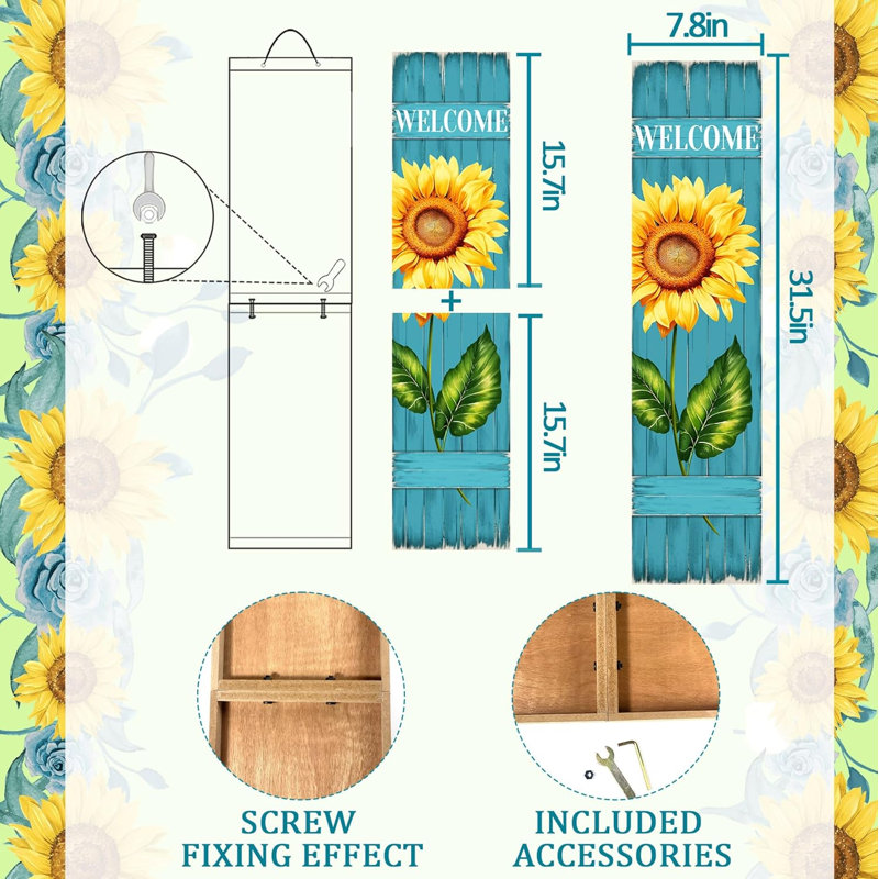 Panneau de bienvenue en bois avec tournesol, décoration rustique printanière pour porche, panneau mural décoratif pour la maison