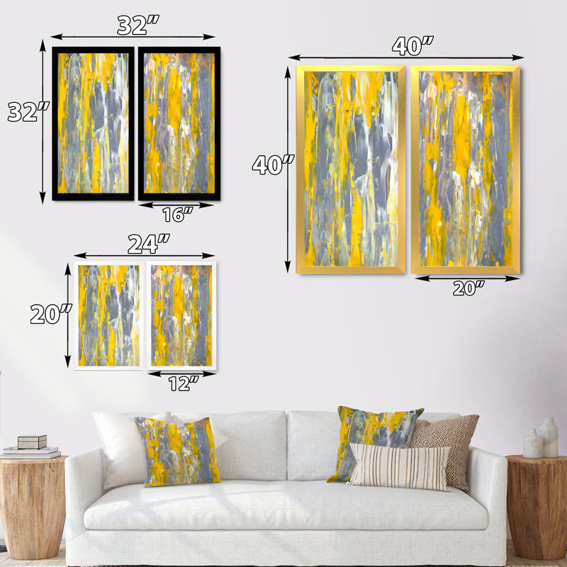 «Gray and Yellow Merging Abstract II», ensemble de 2 reproductions de dessins sur toiles, H 20 po x l 24 po x P 1 po