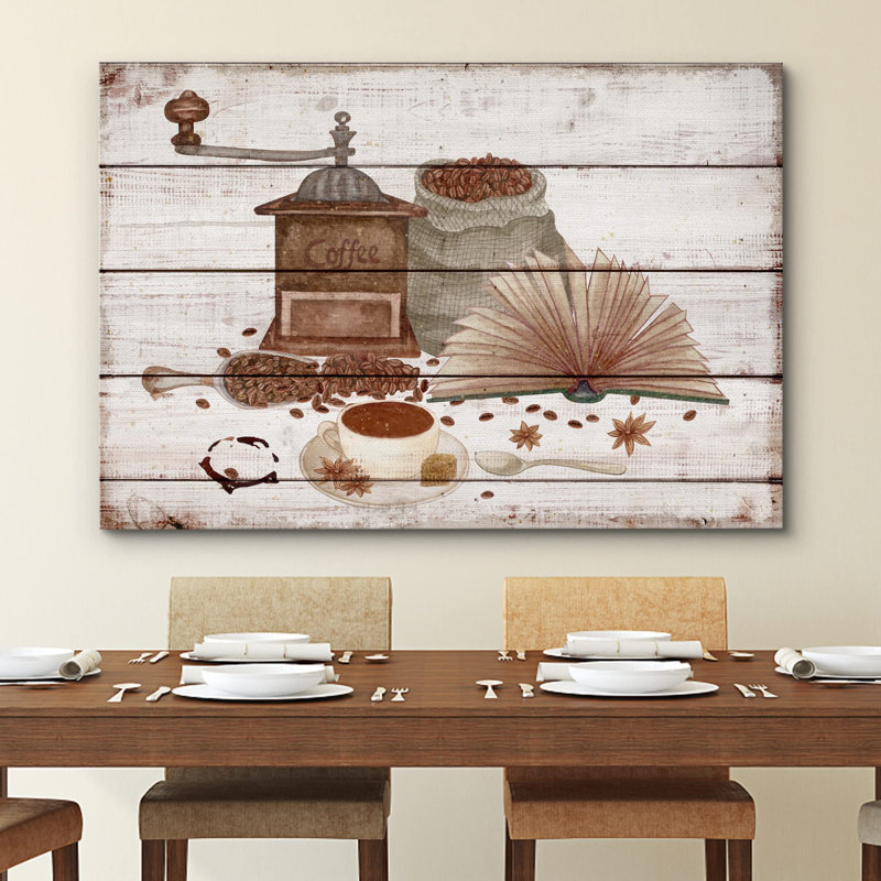 Panneau de bois effet moulin à café grains de café nourriture et cuisine cuisine moderne Art mural décoration rustique
