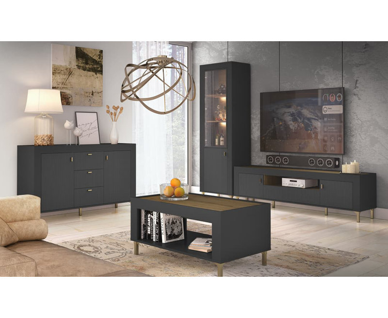 Olgen 137cm Sideboard, Black/Oak