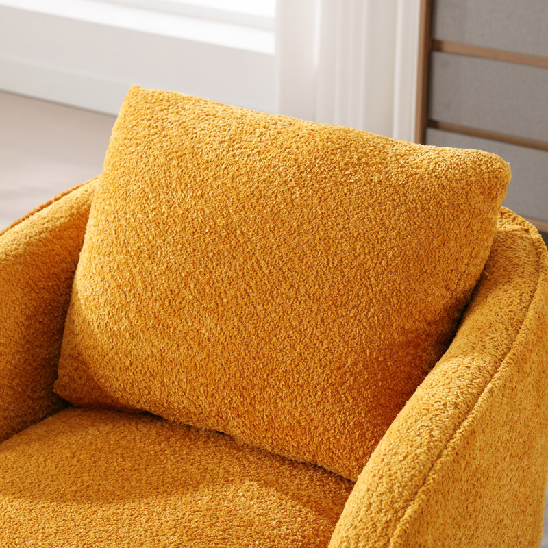 Upholstered Swivel Barrel Chair, Mustard Polyester Blend