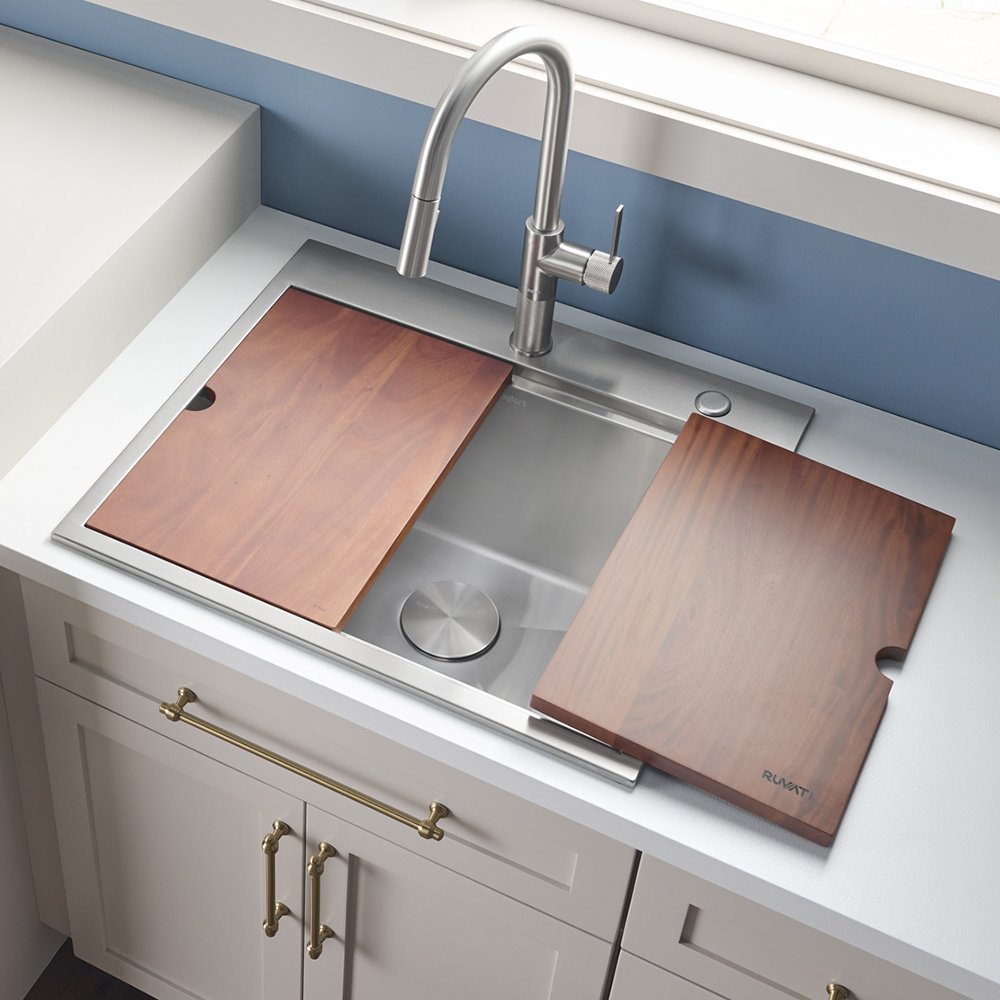 Ruvati 25 x 22 x 12 inch Drop-in Topmount Laundry Utility Workstation Sink 16 Gauge Stainless Steel Ruvati