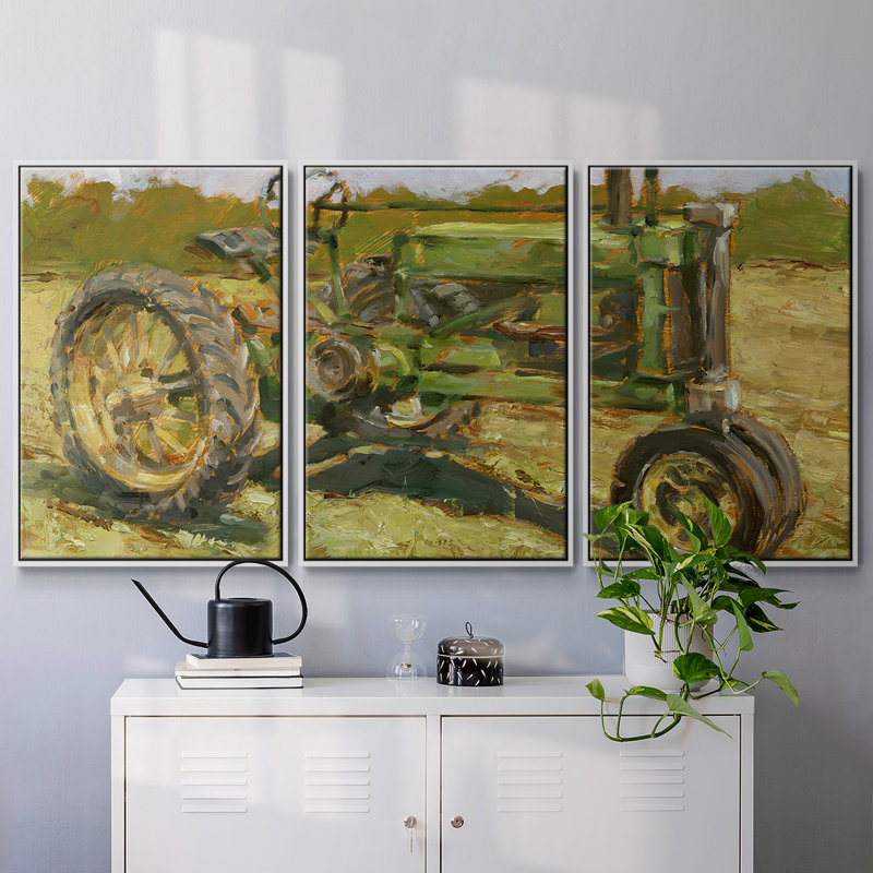 " Rustic Tractors I " 3 - Pieces, White, 40" H x 78" W x 2" D