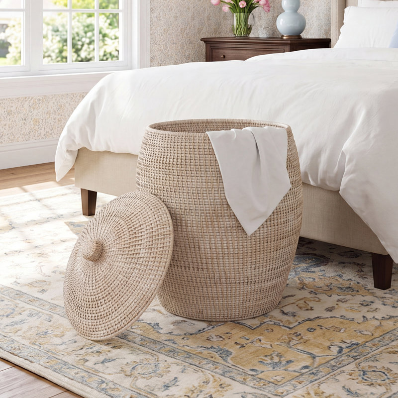 Canterbury Home Beehive Laundry Hamper with Liner, White Wash