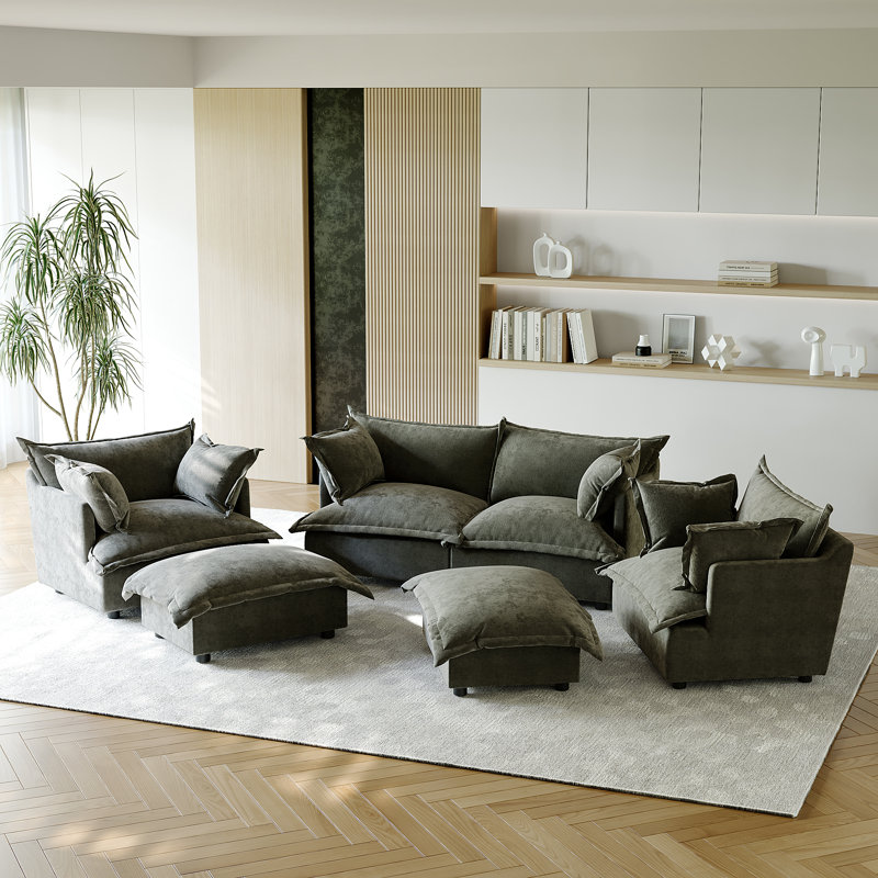 6 Seater Sectional, Grey Chenille
