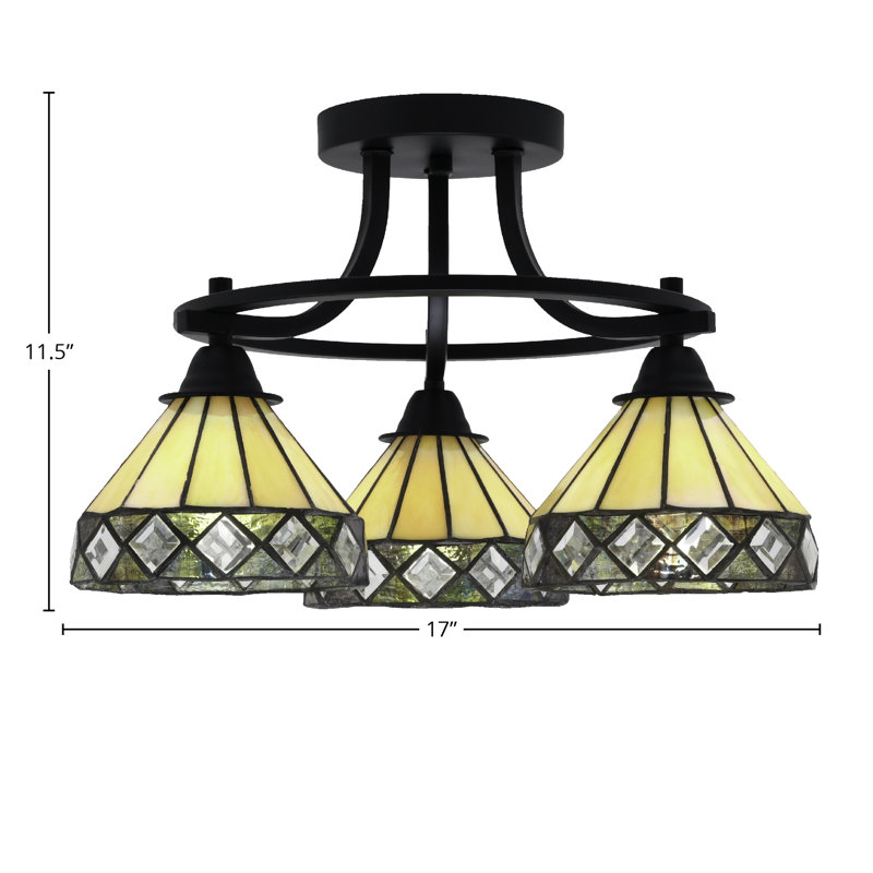 Paramount 3 Light Semi-Flush Shown In Matte Black Finish With 7" Diamond Peak Art Glass