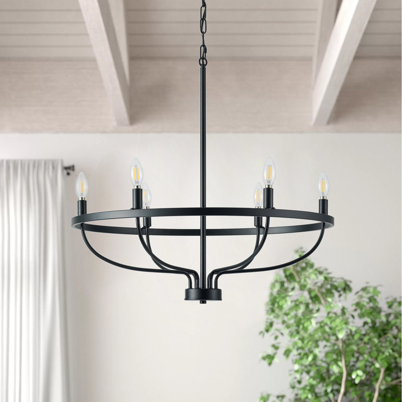 Luminaire suspendu circulaire en fer noir mat 6 lumières, Noir mat