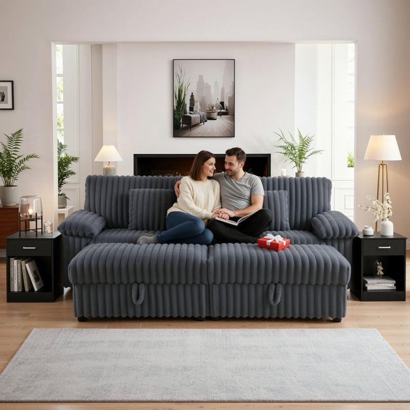 Ensemble de salon 6 pièces, canapé modulaire surdimensionné avec causeuse de 92 po avec 2 repose-pieds cachés et 2 tables de bout avec tiroirs