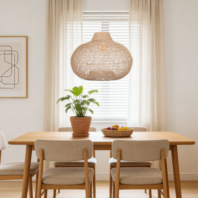 Natural Rattan Pendant Light, Handwoven Wicker Hanging Lamp for Kitchen Island Dining Room