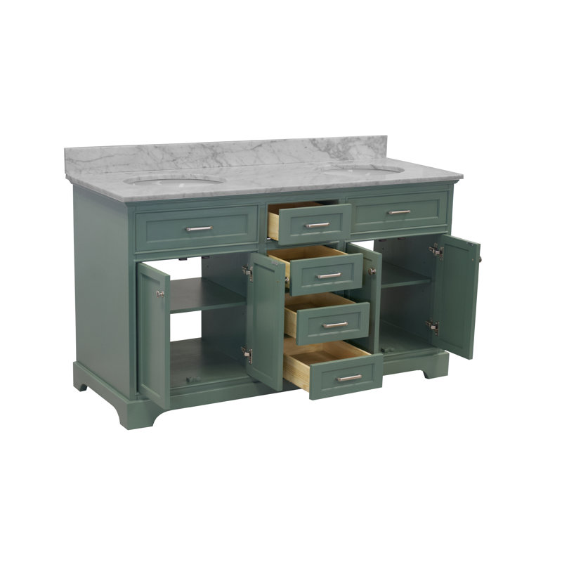 Ensemble de meuble-lavabo double 60 po Ronnie, Marbre de Carrare, Vert sauge