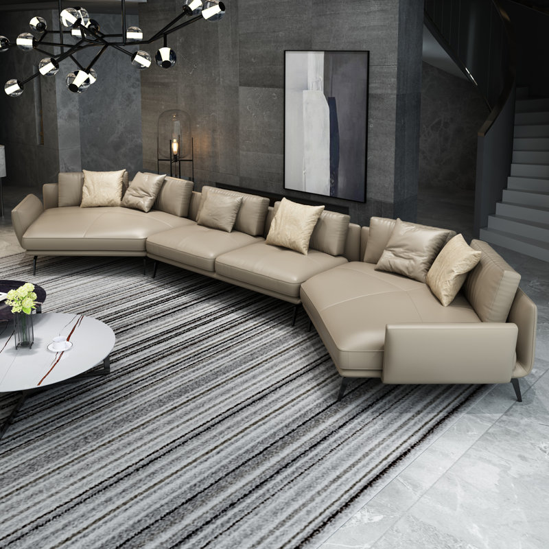 Canapé modulaire Lidio, Cuir véritable beige sable, H 33 po x l 159,5 po x P 53,5 po