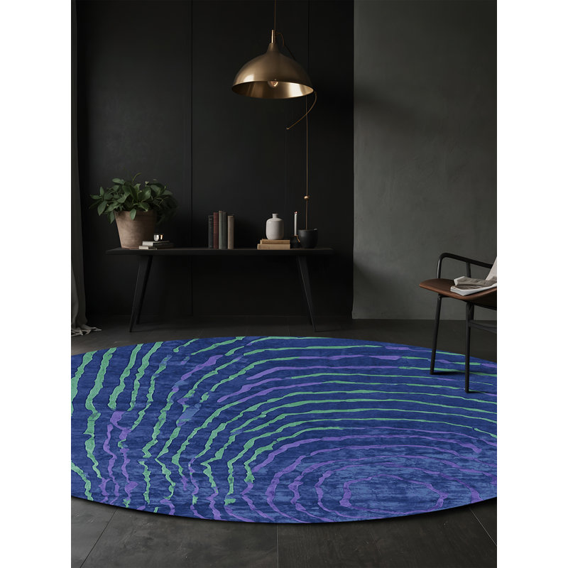 Tapis bleu soyeux et moelleux, Rond 3 pi