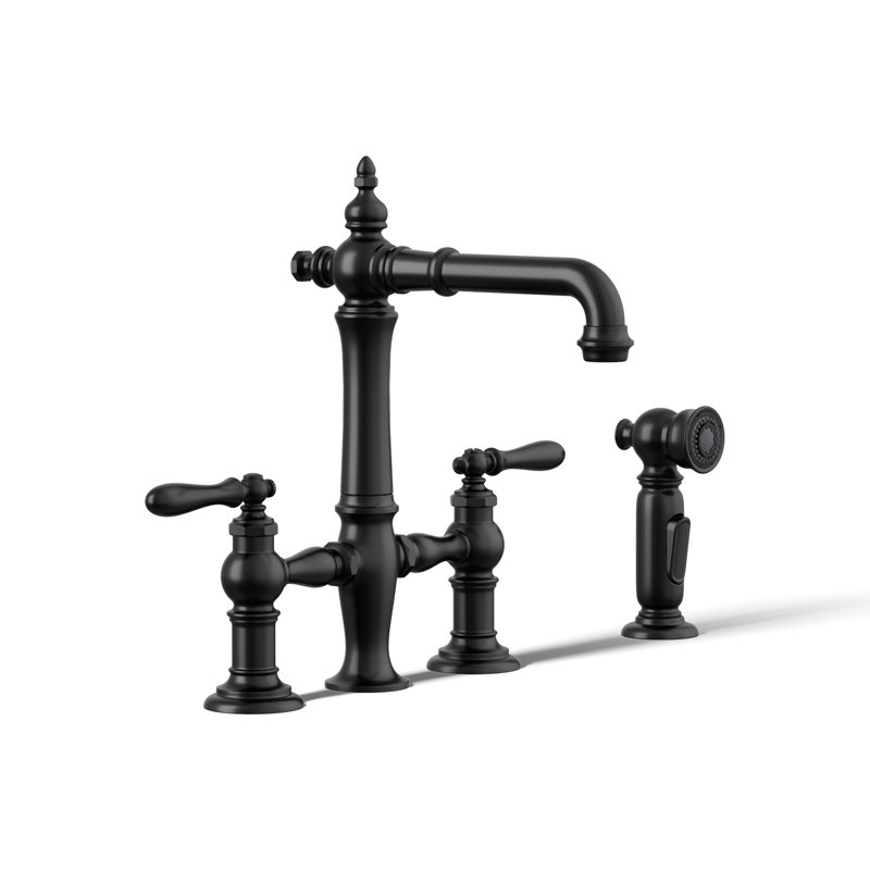 Artifacts Bridge Faucet with Side Spray, Lever Handle, Matte Black