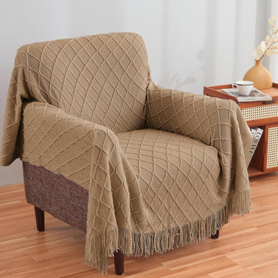 Jeté en tricot doux pour canapé et lit, couverture d'été légère et respirante avec pampilles, décor maison de campagne et bohémien, accent décoratif tissé