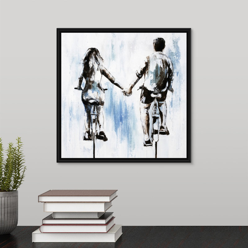 « se déporter sur », peinture sur toile, H 13,7 po x l 13,7 po x p 1,75 po, Cadre flottant blanc