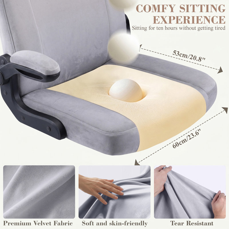 Criss Cross Ergonomic PU Leather Office Chair with Flip up Backrest and Armrests, Velvet Gray