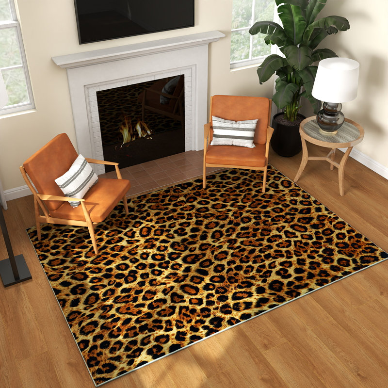 Leopard-Print Modern Pattern Rug Machine Washable & Foldable For Indoor Use