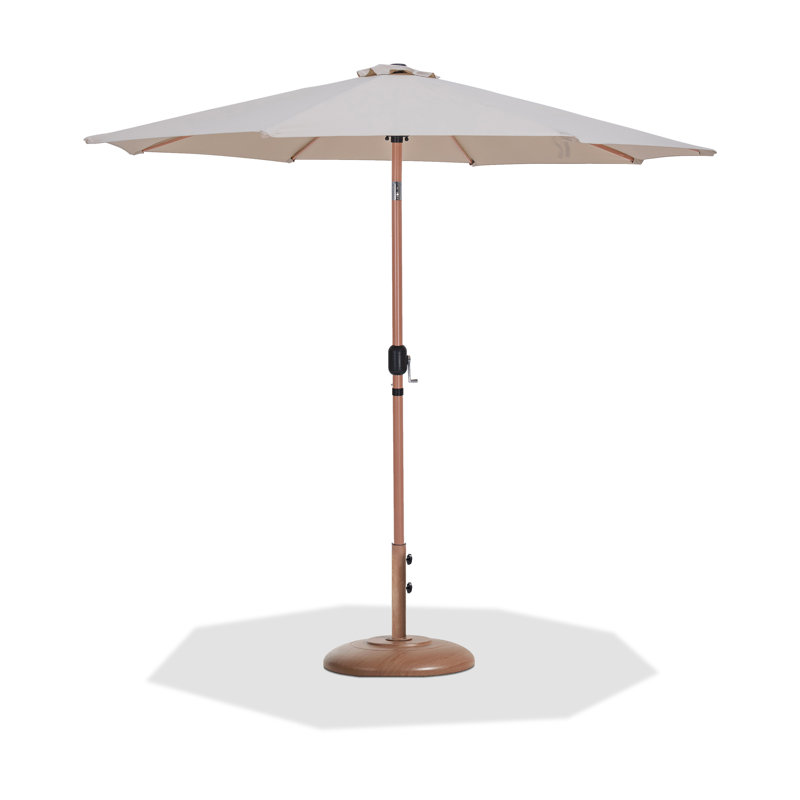 Parasol de patio en tissu / aluminium avec base Chavelle, Teck, Beige