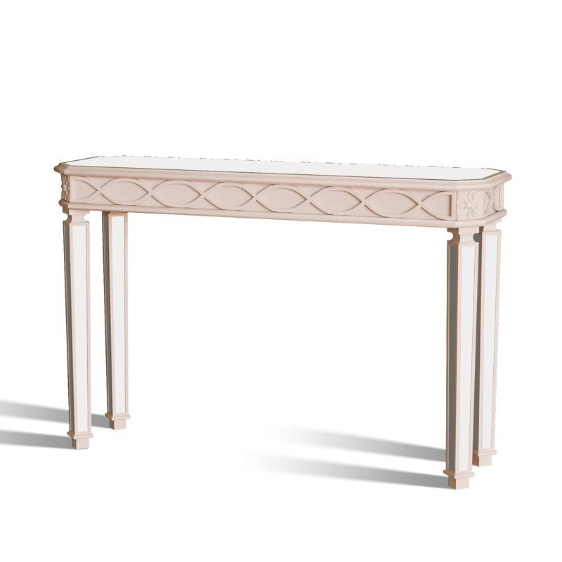 Console Mid-Century avec miroir en bois massif, Rose