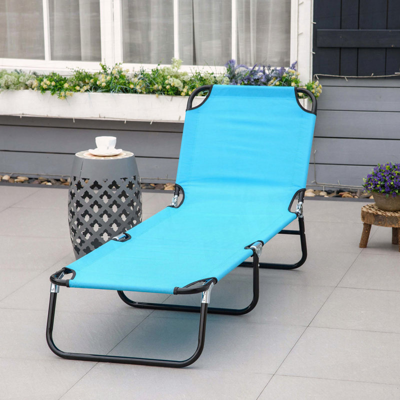 Chaise longue pliante avec inclinaison à 5 niveaux, Bleu
