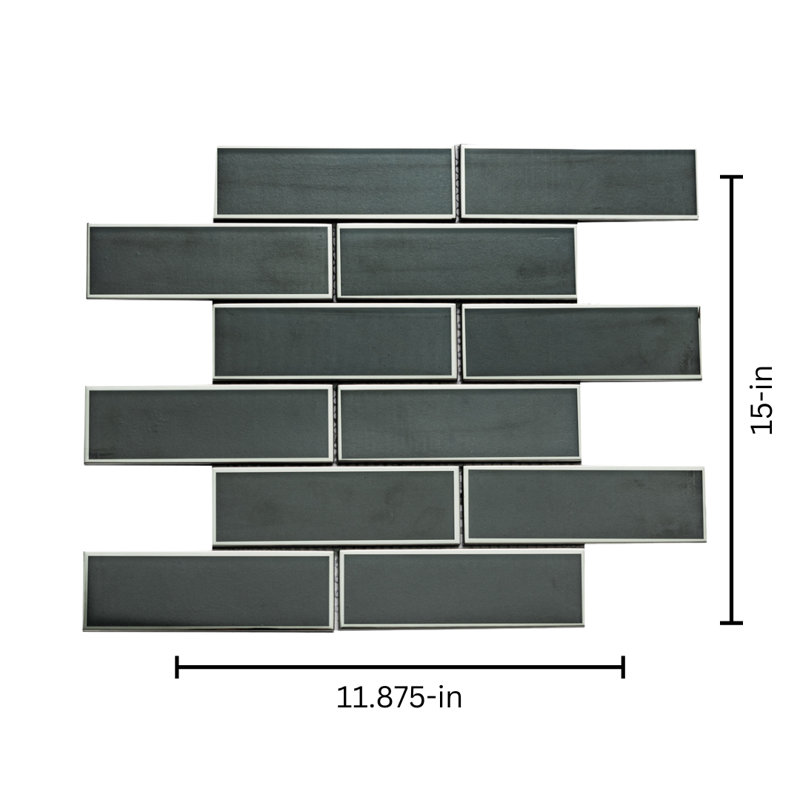 Athena Black 15" X 12" Glass Mosaic Wall Tile, Silver
