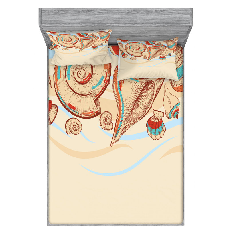 Seashells Microfiber Sheet Set, Queen Sheet Set with Fitted Sheet