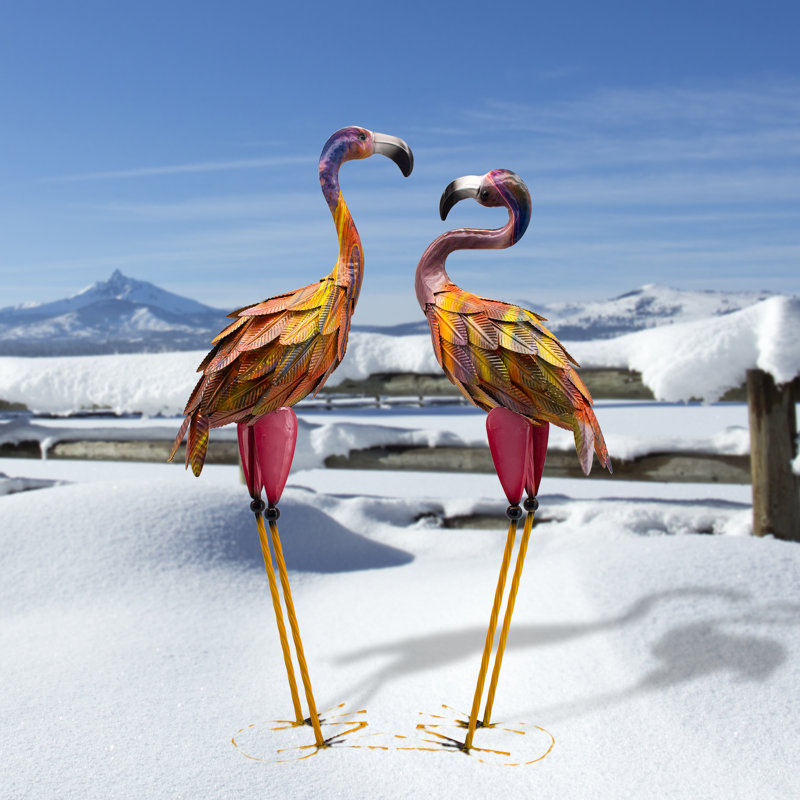 Sculpture de jardin arc-en-ciel flamant rose, Orange