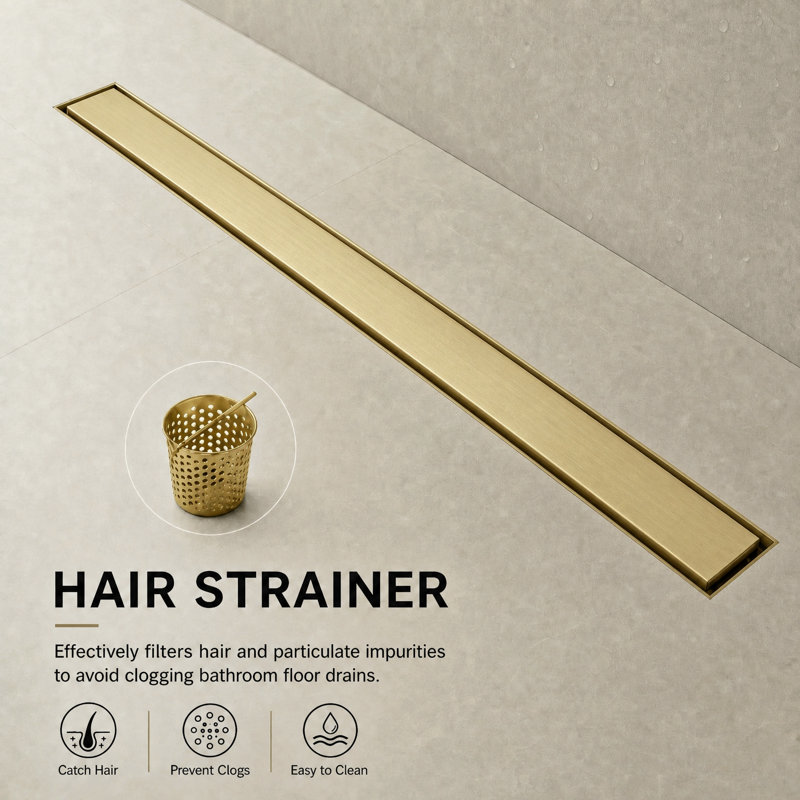 FlowCore 36" Brushed Gold linear grid drain, Brushed Gold