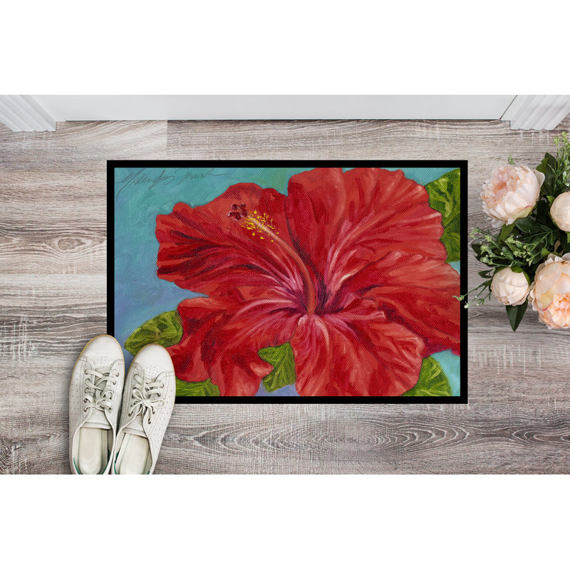 Tapis d'extérieur antidérapant rouge Veyo Hibiscus, Rectangle 2 pi x 3 pi