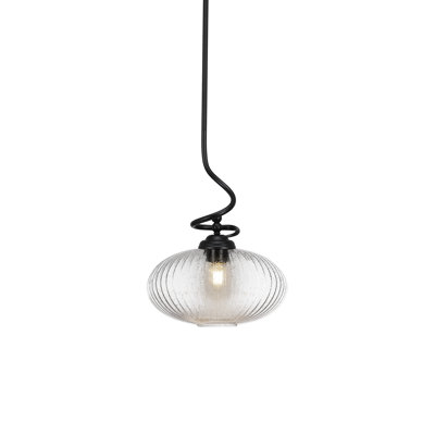 Capri Stem Hung Pendant Shown In Matte Black Finish With 12" Micro Bubble Ribbed Glass