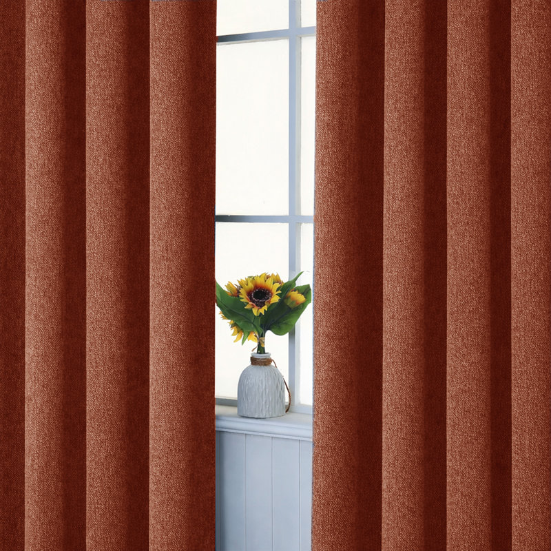 Aspire Homeware Linen 100% Blackout Single Panel Curtain for Complete Light Blocking and Better Sleep, Rust